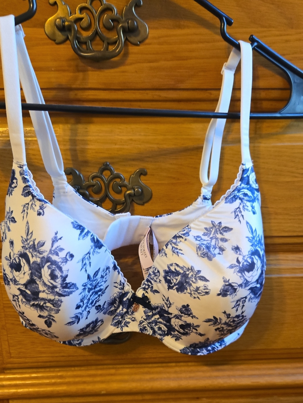 Victoria's Secret White Bra with Blue Floral Print